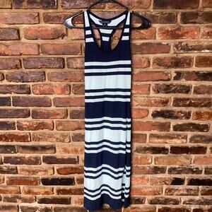 French Connection Navy Blue Light Blue Striped Sleeveless Racerback Maxi Dress 2